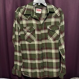 Wrangler Olive and Brown Plaid Shirt